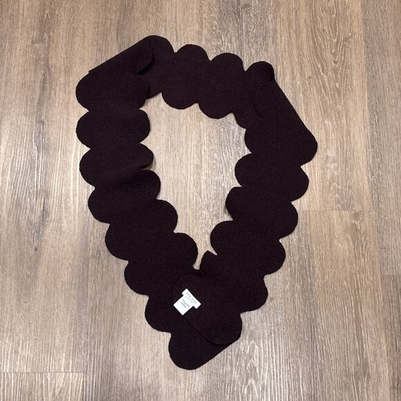 Kate Spade Brown Scalloped Wool Scarf 100% Lambswool Designer Cozy Winter - Picture 1 of 6